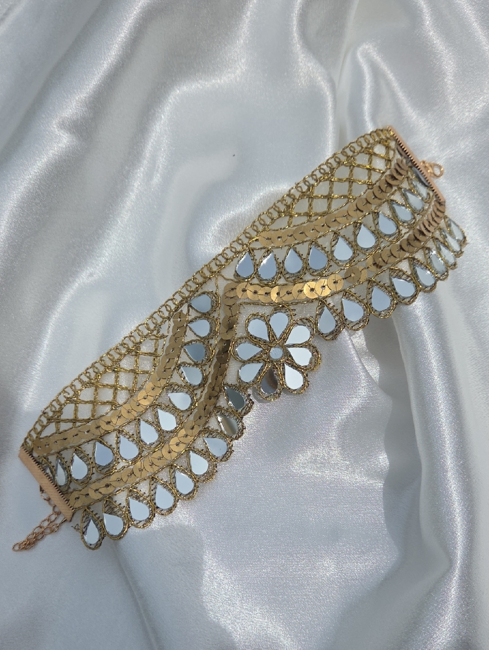 New Handmade Mirror Embroidered Floral Choker Gold Storm Choker - Picture 6 of 10